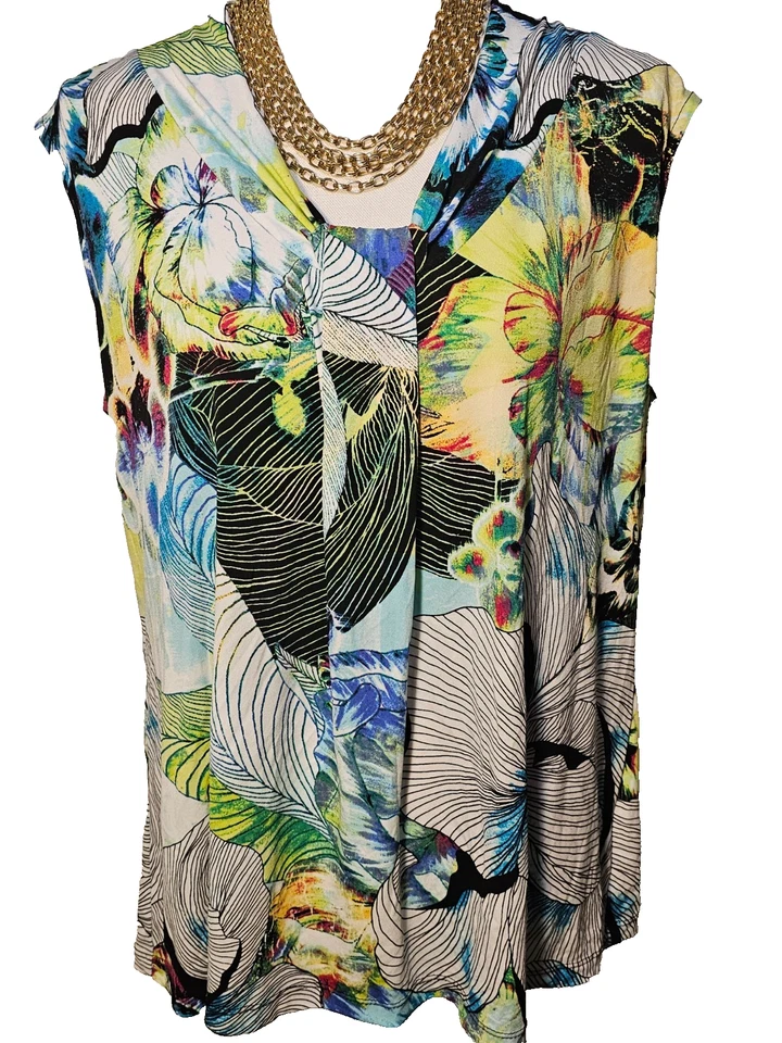 Blusa Top Dana Buchman Mujer Talla XL Estampado Multi Floral Slinky Sin Mangas Foto 1 de 4
