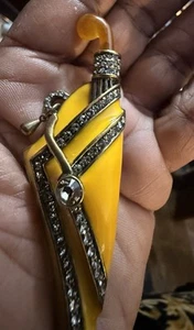 Crystal Rhinestone Yellow Enamel Umbrella Pin Brooch: Signed Heidi Daus - Picture 1 of 5