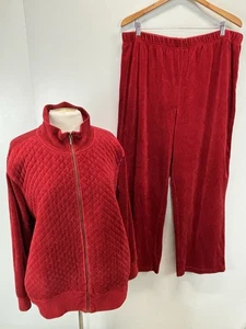 Coldwater Creek 2-teiliges Velour Track Set Gr. 2X Plus Damen rot Jacke Hose bequem - Bild 1 von 14