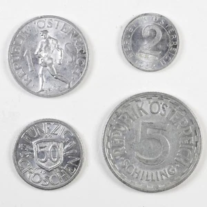 ÖSTERREICH Lot 4 Münzen 2 Groschen, 50 Groschen, 1 Schilling, 5 Schilling 1952  - Bild 1 von 2