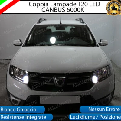 COPPIA LUCI DIURNE DRL LED T20 CANBUS DACIA SANDERO 2 6000K BIANCO NO ERROR - Immagine 1 di 2