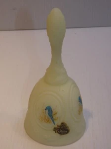 Vintage Fenton Custard Glass Bell, Blue Birds - Picture 1 of 5