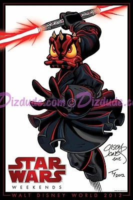 Cartel firmado por Disney 2 artistas Star Wars Weekends 2012 Donald Duck como Darth Maul Foto 1 de 4