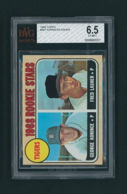 1968 Topps Tigers Rookie Stars George Korince Fred Lasher RC #447 BVG 6.5 EX-MT+ - Image 1 of 2
