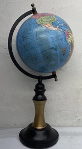 Desk Shelf World Globe 8” Sphere on 9” Wood Pedestal 19” Tall Overall - Picture 1 of 6