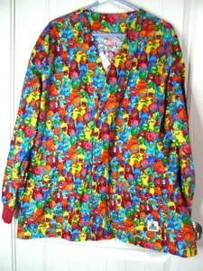 Halloween Lab coat Scrub XXL Cute FUNNY Monsters Long Sleeve Snaps - Picture 1 of 9