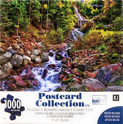 Waterfall Tree Park 1000 Piece Jigsaw Puzzle River Rocks Trees Beautiful Scenery - Image 1 of 3