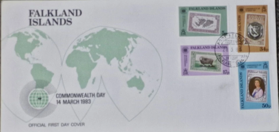 Falkland Islands Commonwealth Day March 14 March 1983 FDC 28 March 1983 - Image 1 of 1