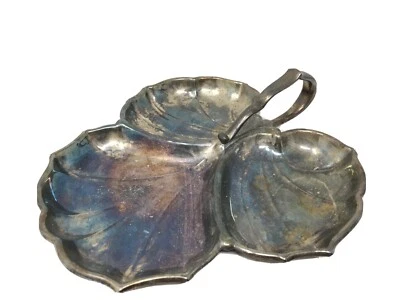 Crescent Silver Plate  Leaf shape Divided Serving Tray with  Handle 10.5” X 10” - Image 1 of 4