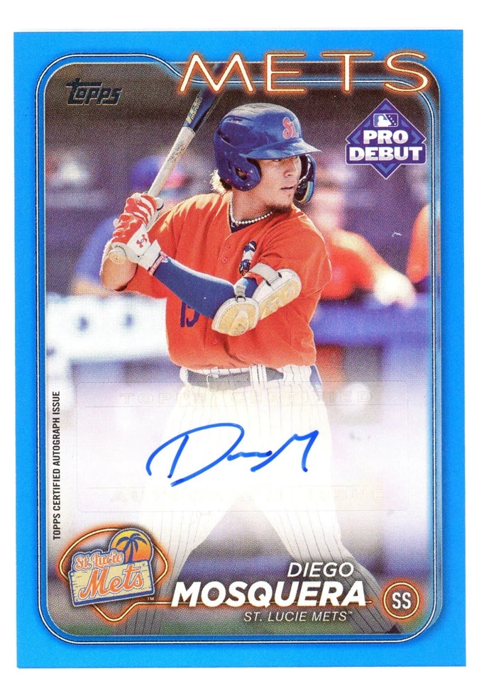 2024 TOPPS PRO DEBUT DIEGO MOSQUERA BLUE FOIL AUTOGRAPH 63/150 PD-72 METS - Image 1 of 1