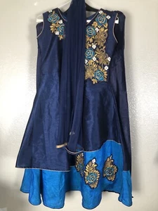 Ashwini Girls Embroidery Salwar Suit Dark Green/Blue w/Stain on Pants *READ - Picture 1 of 20