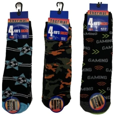 B&M Kids Girls Boys 4 Pack Thermal Socks Rainbow Gaming Game Dinosaurs Football