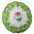 Antique English Hand Painted Porcelain Plate 19th Century Green Apple Floral