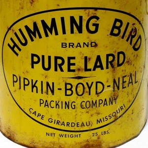 Humming Bird Pure Lard Tin Metal Bucket W/Lid & Handles 25 LBS. Rare Vintage - Picture 1 of 5