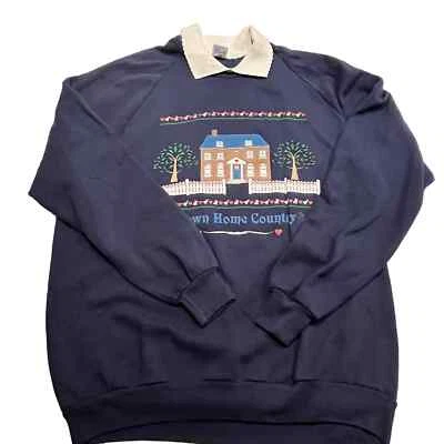 Sudadera vintage para mujer 2Xl Down Home Country cuello redondo azul Foto 1 de 4