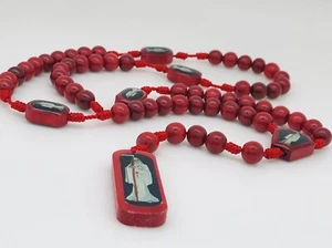 Blanca Santa Muerte Rosario Hecho Con Madera Nudos De Hilo Y Madera Rojo - Imagen 1 de 1