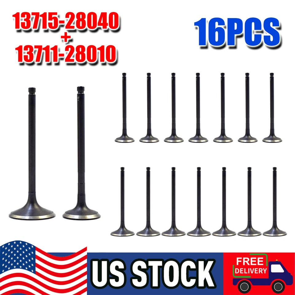 8X Intake Valves + 8X Exhaust Valves for Toyota RAV4 Corolla Scion tC xB 2AZ-FE - Image 1 of 4