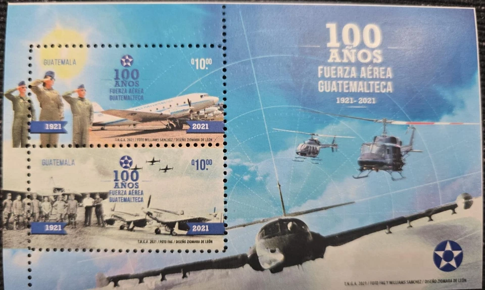 O) 2021 GUATEMALA, ANNIVERSARY OF THE AIR FORCE, MILITARY AIRCRAFT, SOUVENIR MNH - Image 1 of 1