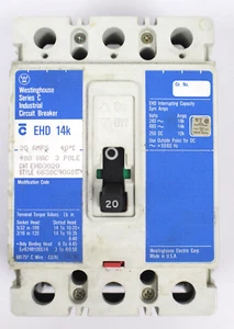 Disyuntor industrial Westinghouse EHD 3020 Serie C 20 Amp 480 V 3 polos - Imagen 1 de 6