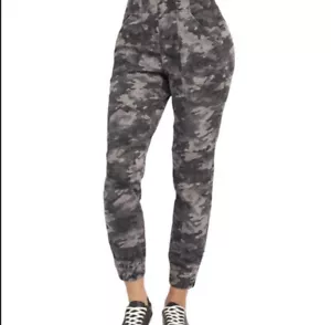 NEW Spanx Pants S Stretch Twill Cargo Joggers Black Wash Camo Shaping High Rise - Picture 1 of 6