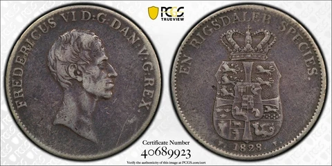 1828 IC/FF Denmark Specie Daler PCGS VF 30 Cover