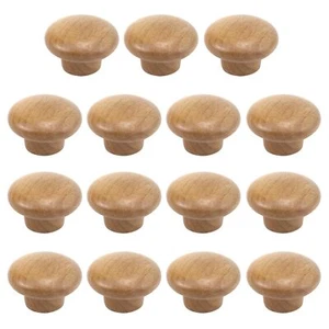 15pcs Round Wood Finished Cabinet Knobs 1.5" Diameter Round Mushroom Shape Drawe - Picture 1 of 5