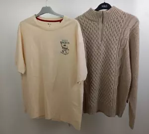 TU Sample 2Pcs Set Size M Graphic Bagels Print T-Shirt Waffle Knit Henley NEW F2 - Picture 1 of 10