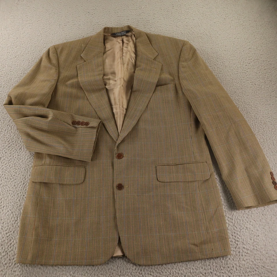 VTG Gun Check Jacket L LT Beige Houndstooth 100% Wool Blazer Made in USA 44L - Image 1 of 4