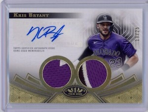 2023 Topps Tier One Auto Kris Bryant Patch Jersey SSP #19/25 Dual Signed Rockies