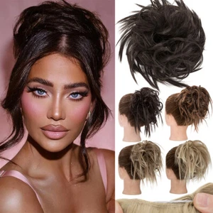 Real THICK Curly Chignon Messy Bun Updo Claw Clip Hair Piece Extensions Natural - Picture 1 of 80