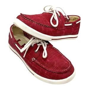 LL Bean Red Canvas Lace Up ~Size 8 1/2 ~Flat Slides Sneakers Boat Shoes Women’s - Picture 1 of 15