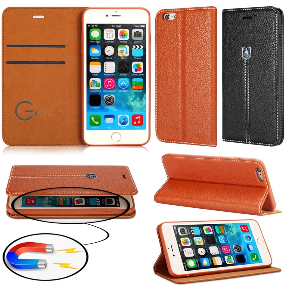 NEW DESIGNER LEATHER STYLISH THIN FLIP WALLET STAND CASE COVER FOR MOBILE PHONES - Image 1 of 4