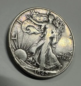 1942 D Walking Liberty Half Dollar US Münze selten Vintage - Tönung schneller Versand! - Bild 1 von 14