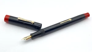 VINTAGE YOURSTRULY FOUNTAIN PEN BLACK AND RED WET NOODLE 14K GOLD FINE NIB USA - Picture 1 of 13