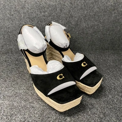 Sandalia de cuña alpargata de gamuza COACH para mujer talla US 8 B negra Foto 1 de 4