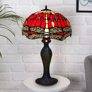 Lámpara de mesa Tiffany azul estilo libélula 16 pulgadas pantalla de vitral artesanal - Imagen 1 de 7