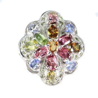 925 Sterling Silver Ring Tourmaline Peridot Tanzanite Cross Gemstone Jewelry Siz - Image 1 of 4