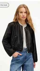 Madewell NWT $525 Leather Bubble Sleeve Jacket XL BLACK- Current Season - Picture 1 of 7