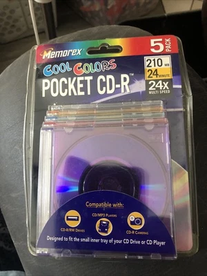 Memorex Cool Colors Pocket CD-R 210 MB 24 Minutes 24X 5-Pk New Sealed Condition - Image 1 of 2