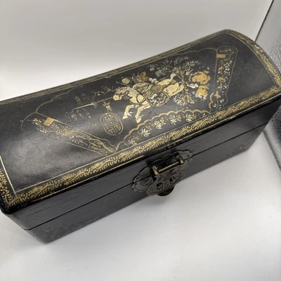 Antique Japanese Leather Covered Wooden Traveler Pillow Box Samurai 1900s Rare - Image 1 of 4