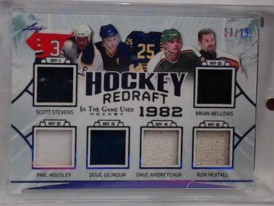 2019-20 LEAF IN THE GAME USED REDRAFT 1982 STEVENS BELLOWS HOUSLEY GILMOUR /15 - Image 1 of 3