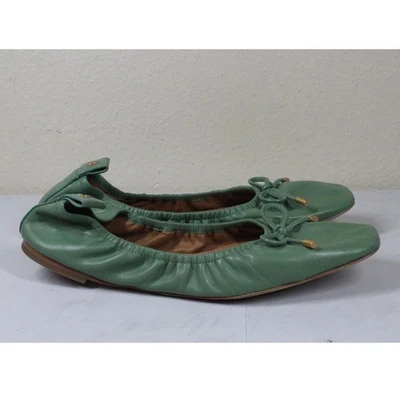 Tory Burch Women’s Green Leather Square Toe Ballet Flats Size 11 - Image 1 of 4