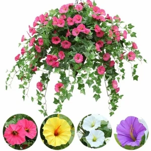 Cesta Colgante Artificial Falsa Seda Mañana Gloria Flor Vid Decoración del Hogar - Imagen 1 de 13