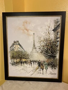 Pintura al óleo impresionista 20x24 ~ Paisaje urbano callejero de París con Torre Eiffel ~ Pizzarro - Imagen 1 de 11