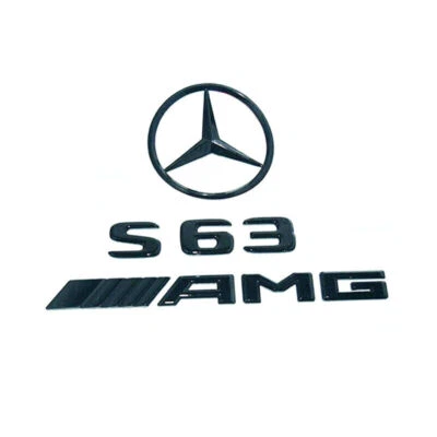 S63 AMG Rear Star Emblem Black Letter Badge Logo for AMG Mercedes W222 Sedan - Imagem 1 de 4