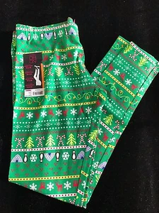 Junior LARGE 11/13 WEIHNACHTSLEGGINGS NEU Neu mit Etikett Rentier Zuckerstangen grüne BÄUME - Bild 1 von 1