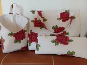 Set 3 teilig - Handarbeitstasche, Nadeletui, Hängeutensilo - Rosen - Bild 1 von 7