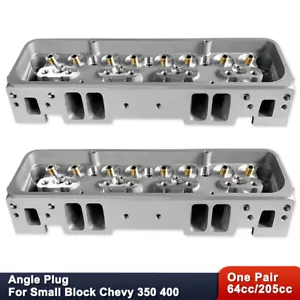 For Chevy SBC 283 302 350 400 Bare Cylinder Heads 205cc/64cc Angle Plug 1 Pair - Picture 1 of 8