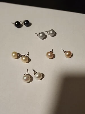Stud Earring set of 5 pairs in 5 colors Cultured Freshwater Pearls Rhodium/925 - Image 1 of 4