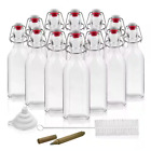 NEW 12-Pack 8.5 Oz. Square Glass Bottles with Swing Top Stoppers